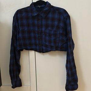 Forever 21 Cropped Flannel Shirt in Blue Plaid